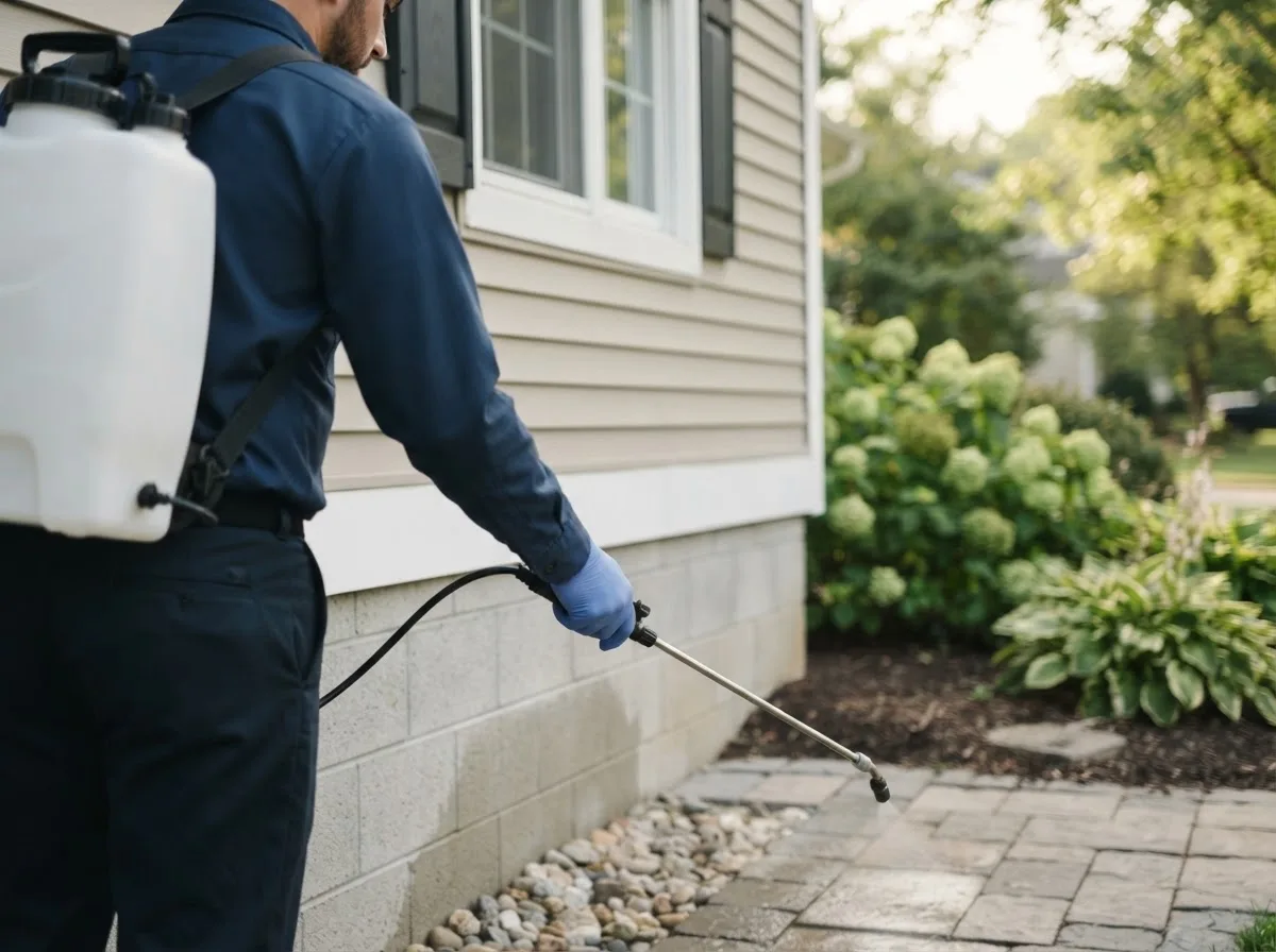 Pest control technician inspecting a home in Orleans, NE